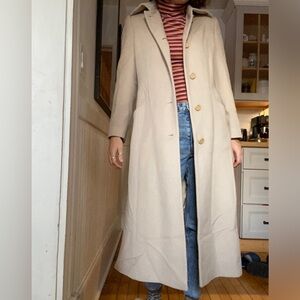 Vintage 90s Fleurette cashmere merino wool tan beige maxi long   Coat USA made